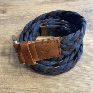 MEN'S RODD & GUNN Stump Bay Woven Navy Belt WEBBING LEATHER TABS BELT SIZE LG